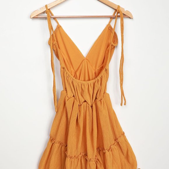 Lulus Sweet and Sunny Mustard Yellow Tiered Halter Babydoll Dress - Picture 3 of 9